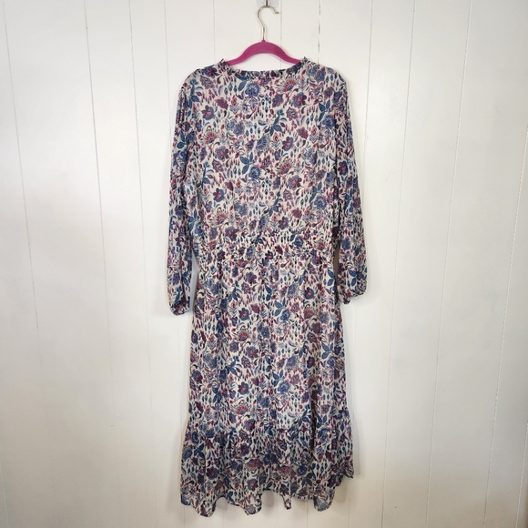 Dex Plus Gracie Contrast Trim Midi Boho Dress Purple Long Sleeve Size 1X Smocked - Picture 7 of 13